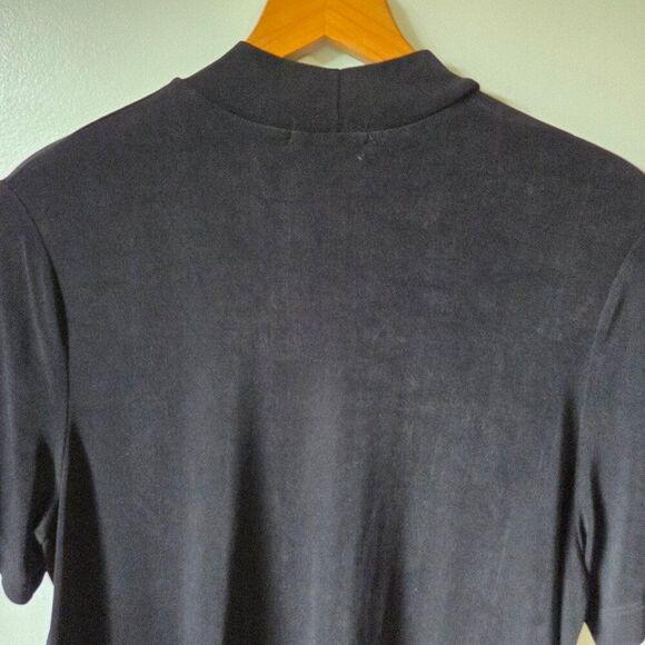 EUC PICADILLY FASHIONS BLACK SLINKY MOCK NECK SHORT SLEEVES TOP LARGE - Picture 8 of 15